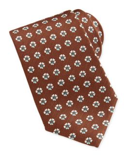 Mens Floral Neat 7 Fold Tie, Brown   Isaia   Brown