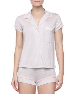 Womens Gisele Boxer Short Jersey Pajama Set, Pearl Gray/Coral   Eberjey  
