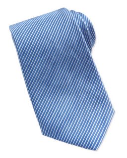 Mens Narrow Rep Striped Silk Tie, Blue   Isaia   Blue