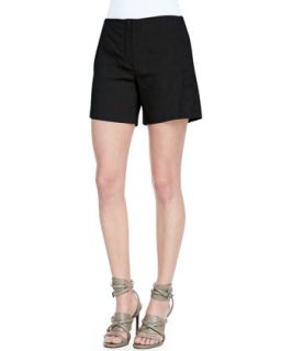 Womens Crunch Mid Thigh Linen Blend Shorts   Theory   Black (4)