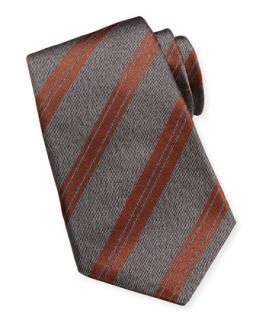 Mens Striped Woven Tie, Gray   Kiton   Grey