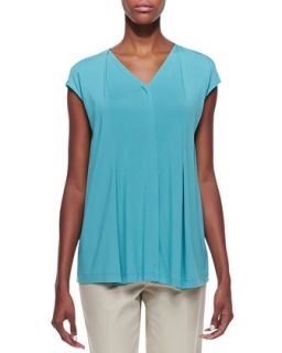 Womens Lightweight Pleated Cap Sleeve Top, Turquoise   Lafayette 148 New York  
