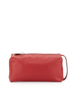 Mens Pebbled Leather Toiletry Bag, Red   Zanellato   Red