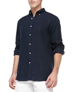 Mens Long Sleeve Linen Classic Fit Shirt, Navy   Lacoste   Navy (XX LARGE)
