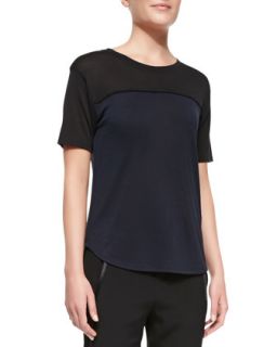 Womens Satin Piped Two Tone Tee   Vince   Black/Coastal (LARGE)