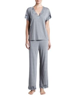 Zen Floral Trim Pajamas, Womens, Heather Gray   Natori   Heather gray (1X)