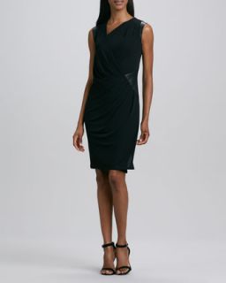 Womens Asymmetric Leather Trim Jersey Dress   DKNY   Black/Black (X 