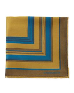 Mens Striped Pocket Square, Gold/Teal   Massimo Bizzocchi   Gold/Teal