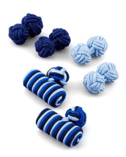 Mens Set of Three Knot Cuff Links, Blue   Jan Leslie   Blue