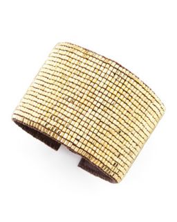 Beaded Leather Cuff, Golden   Love Heals   Gold