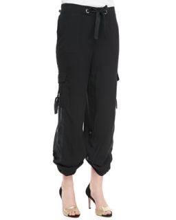 Womens Silk Cargo Pants, Petite   Go Silk   Black (PP/0 2P)
