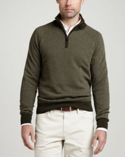 Mens 1/4 Zip Herringbone Pullover Sweater, Olive   Olive (SMALL)