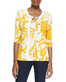 Womens Printed Cardigan with Golden Buttons   Michael Simon   Yellow multi