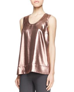 Womens Sleeveless Metallic T Shirt   Brunello Cucinelli   Bronze (XXL/12)