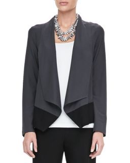 Womens Drape Front Colorblock Jacket   Eileen Fisher   Graphite/Black (SMALL