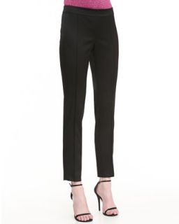 Womens Structured Stretch Satin Pintuck Ankle Pant   St. John Collection  