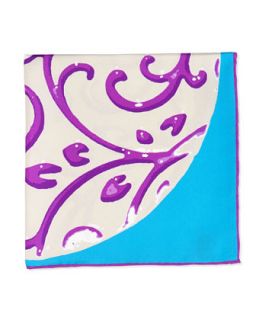 Mens Coral Print Pocket Square, Turquoise/Purple   Kiton   Turq/Purp