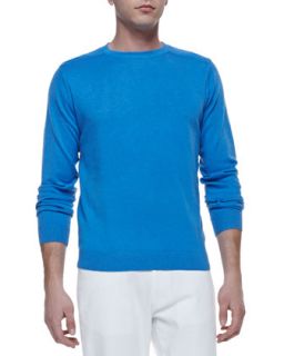 Mens Shoulder Detail Crewneck Sweater, Blue   Zegna Sport   Blue (XXL)