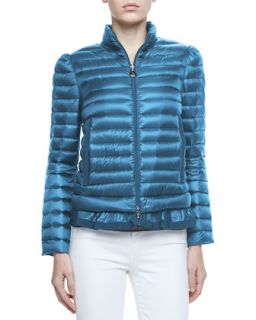 Womens Peplum Puffer Jacket, Turquoise   Moncler   Turquoise (X LARGE)