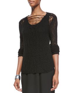 Womens Nubble Knit Long Sleeve Top   Eileen Fisher   Black (XL (18))