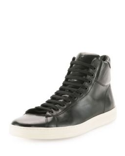 Mens Russel Leather High Top Sneaker, Black   Tom Ford   Black (11.5T/12.0D)