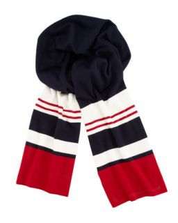 Mens Striped Wool Knit Scarf, Red/White/Navy   Bally   Red/White/Navy