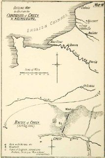 1895 Print Map Battle Crecy Northern France Hundred Years War English French   Relief Line block Map  