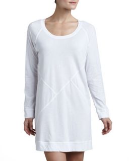 Womens Pima Cotton Long Sleeve Sleepshirt   Donna Karan   White (X SMALL/2 4)