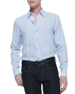 Mens Woven Tattersall Shirt, Blue   Ermenegildo Zegna   Blue (XL)