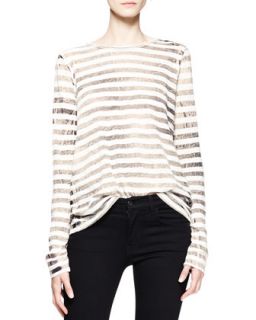Womens Long Sleeve Faded Striped T Shirt   Proenza Schouler   Black/Ecru (X 