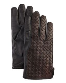 Mens Woven Leather Gloves, Black/Brown   Bottega Veneta   Brown/Black (9/XL)