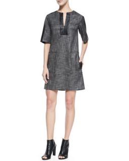Womens Short Sleeve Leather Bound Shift Dress   Nanette Lepore   Charcoal (10)