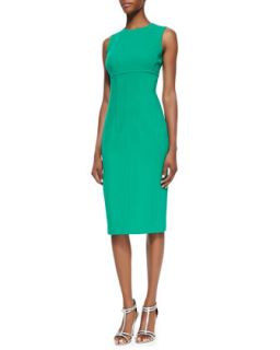 Womens Stretch Boucle Crepe Sleeveless Dress, Emerald   Michael Kors   Emerald