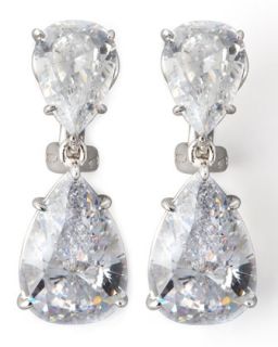 Two Pear Drop Cubic Zirconia Earrings   Fantasia by DeSerio   White gold