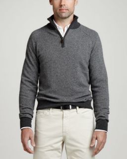 Mens 1/4 Zip Herringbone Pullover Sweater, Gray   Gray (SMALL)