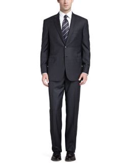Mens Box Check Two Piece Suit, Charcoal   Brioni   Grey (46L)