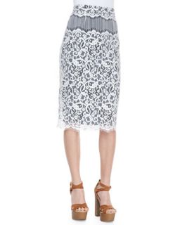 Womens Cecelia Lace Pencil Skirt   korovilas   White/Navy (0)