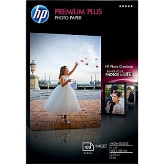HP Premium Plus Photo Paper, 4 x 6, Borderless, Glossy, 100/Pack