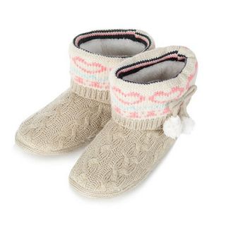 Lounge & Sleep Natural cable knit roll cuff slipper boots