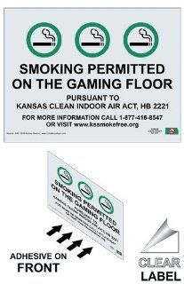 Smoking Permitted On Gaming Floor Label NHE 10826 Kansas Reverse  Enclosed Message Boards 
