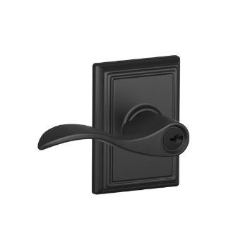 Schlage F51AACC622ADD Matte Black Addison Keyed Entry Accent Door Leverset with the Decorative Addison Rose   Door Levers  