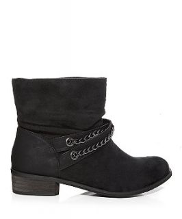 Black Chain Strap Contrast Slouch Ankle Boots