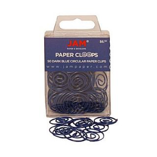 JAM Paper Circular Colored Paper Clips, Dark Blue, 50/Box