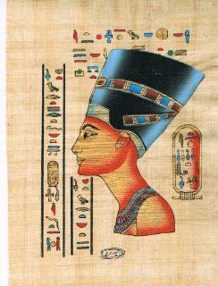 Hand Painted in Egypt Natural Papyrus Shows Queen Nefertiti, Egypt's Most Beautiful Queen Nefertiti Was the Great Royal Wife of the Egyptian Pharaoh Akhenaten. Nefertiti and Her Husband Were Known for a Religious Revolution, in Which They Worshiped One