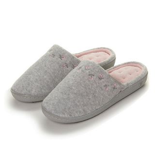 Isotoner Grey floral embroidered mule slippers