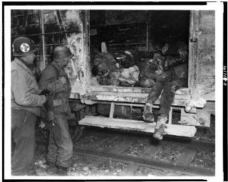 Photo US soldiers looking, dead prisoner, railroad train, concentration camp, Germany, 1945   Prints