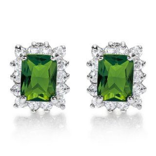 Rizilia Jewelry Appealing Well liked White Gold Plated CZ Emerald Cut Green Emerald Color Stud Earrings Jewelry