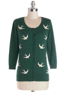 Birdlandia Cardigan in Green  Mod Retro Vintage Sweaters