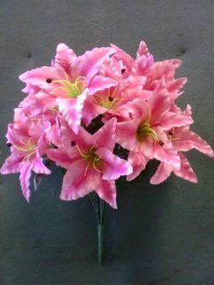 Tanday (#37315) pink Realistic Looking Luxury Silk Casablanca Lily Flower Bush 24" w/ 14 flowers (7" wide).  Artificial Flowers  