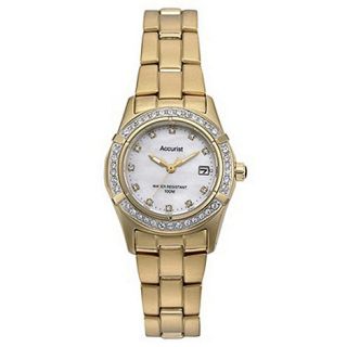Accurist Ladies gold stone bezel bracelet watch